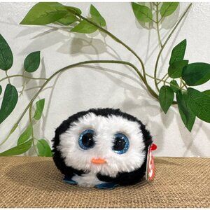 Ty Puffies Waddles Penguin Plush Toy Collectible 4" Black & White With Blue Glit